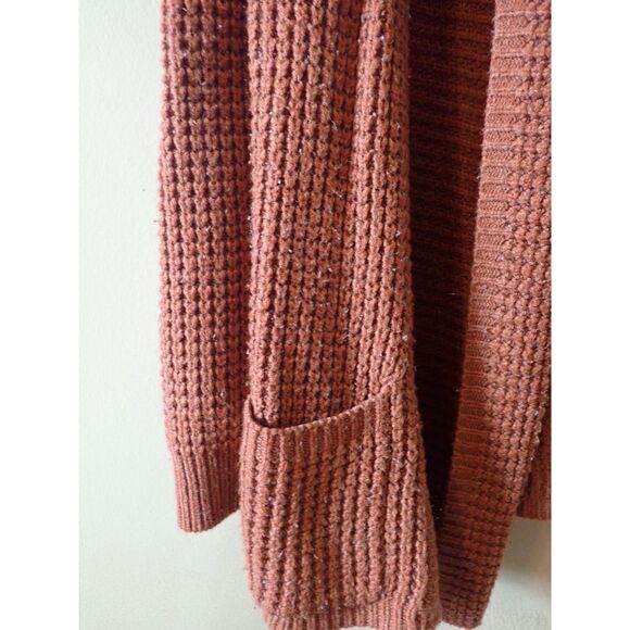 Merona Burnt Orange Cardigan Sweater Medium Waffle Oversized - Picture 5 of 8